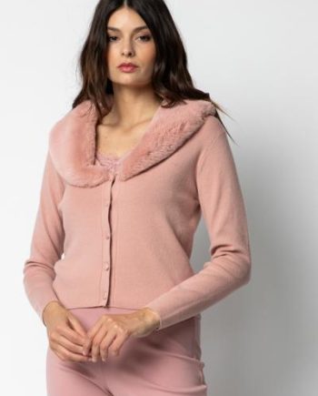 CORTE DEI GONZAGA- CARDIGAN COLOR ROSA CON CAPPUCCIO IN PELO