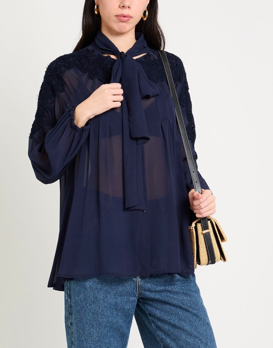 ERMANNO SCERVINO - Camicia Blu In Seta Con Fiocco