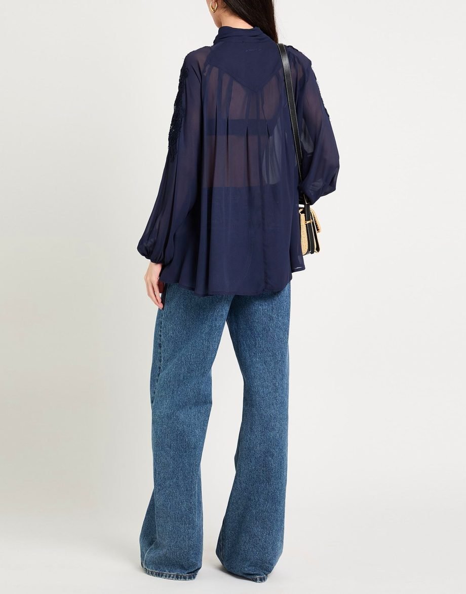 ERMANNO SCERVINO - Camicia Blu In Seta Con Fiocco - immagine 3