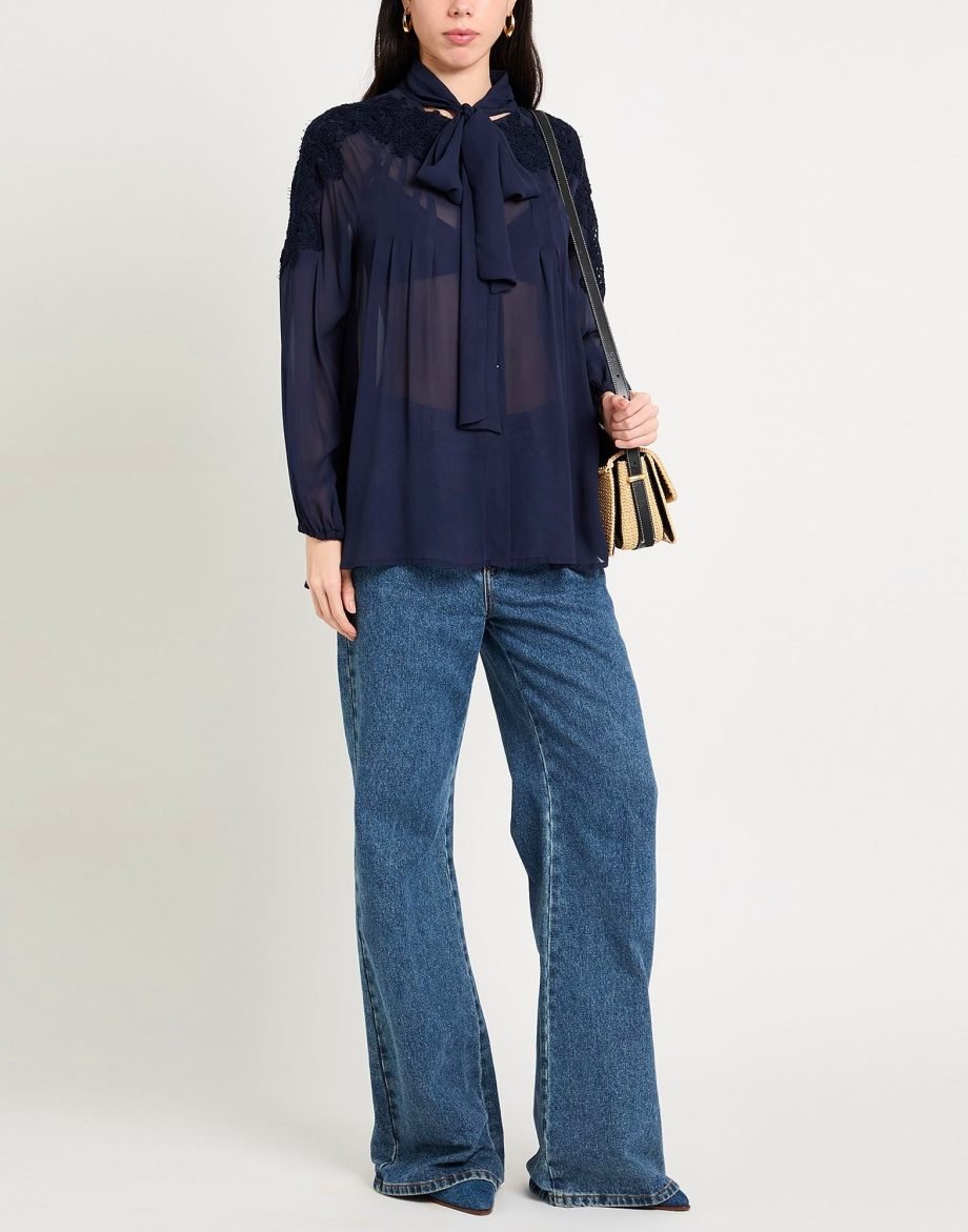 ERMANNO SCERVINO - Camicia Blu In Seta Con Fiocco - immagine 4