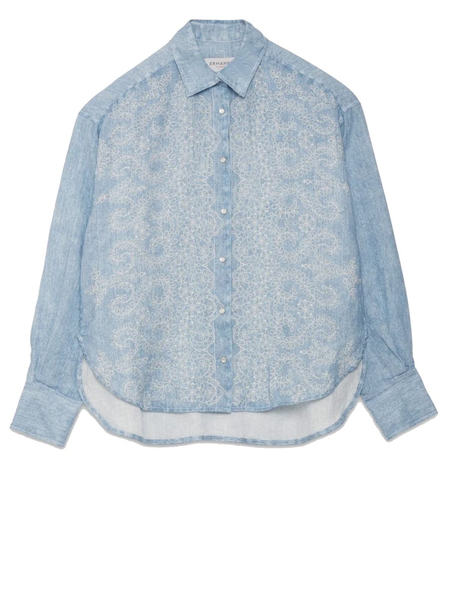 ERMANNO SCERVINO - CAMICIA IN LINO STAMPA DENIM E PIZZO - immagine 3