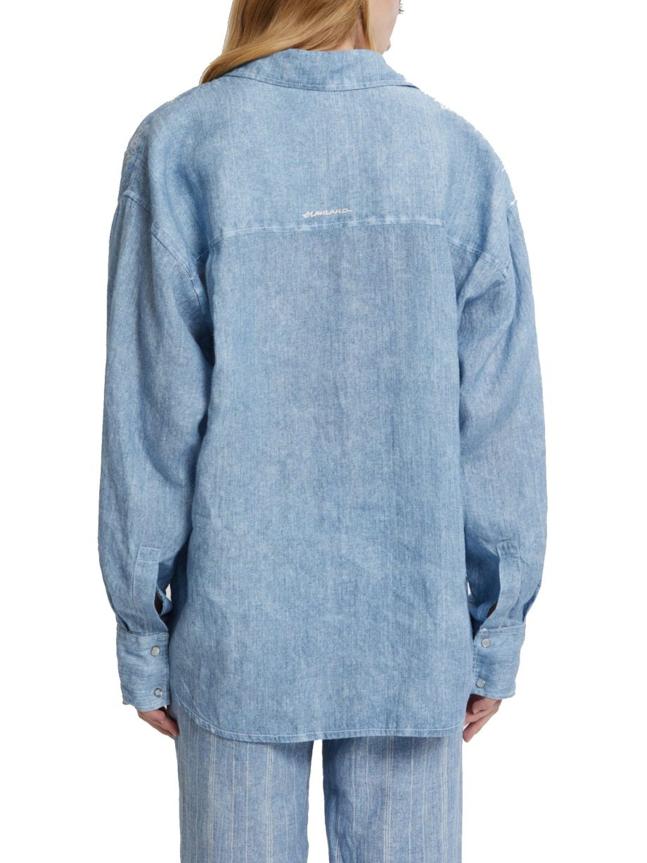 ERMANNO SCERVINO - CAMICIA IN LINO STAMPA DENIM E PIZZO - immagine 4