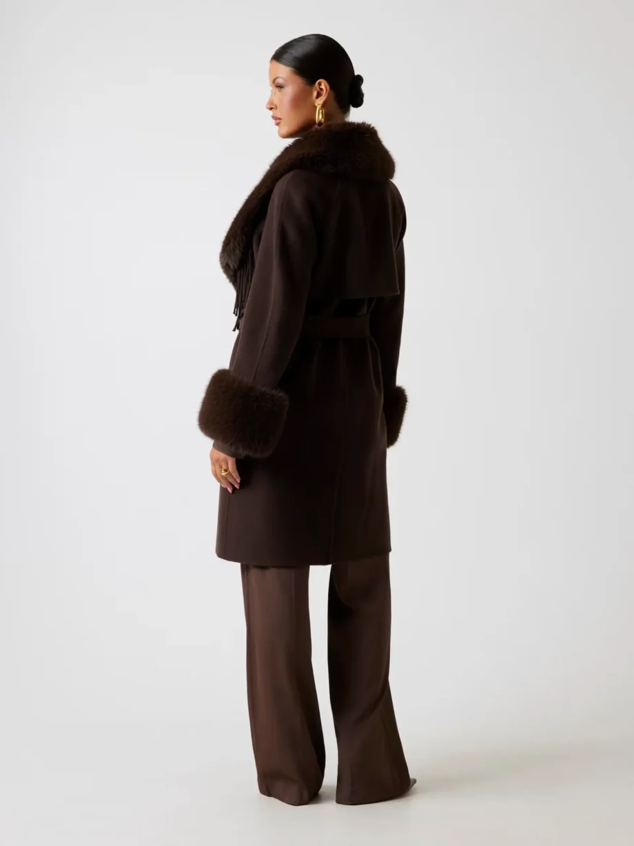 MARCIANO - Cappotto scollo con frange e collo/polsi eco-pelliccia removibile - immagine 2
