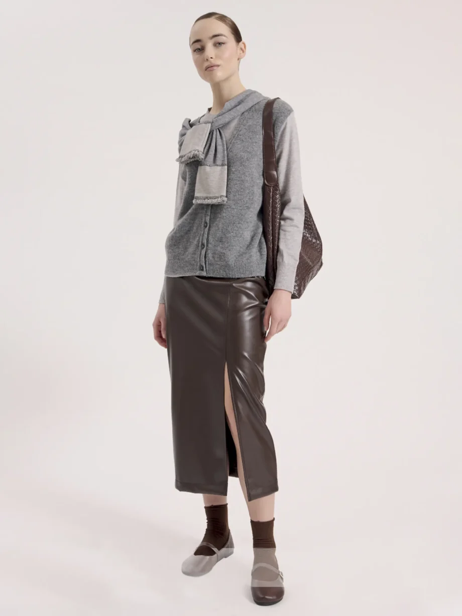 LUCKYLU - Gonna lunga in ecopelle con spacco laterale - immagine 4