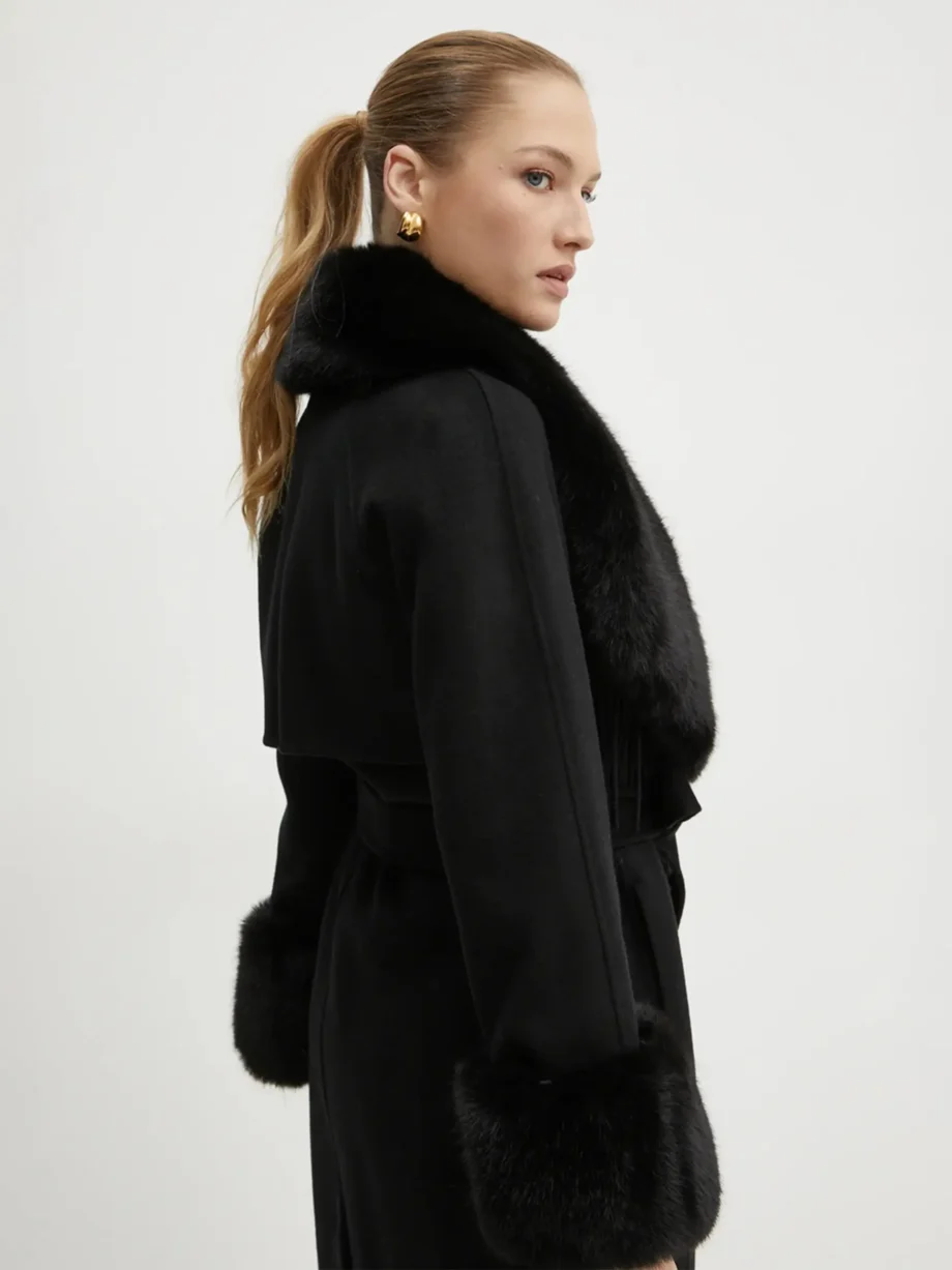 MARCIANO - Cappotto scollo con frange e collo/polsi eco-pelliccia removibile - immagine 3