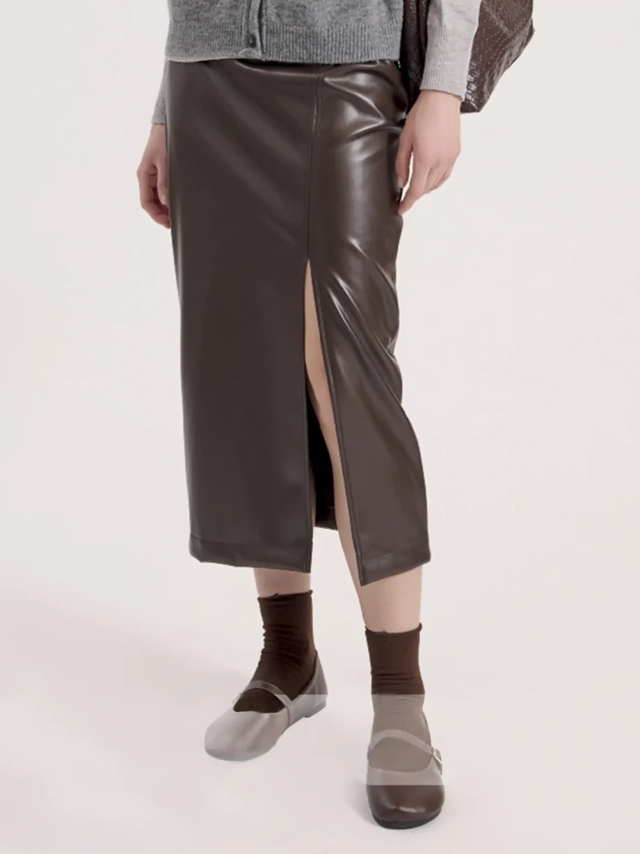 LUCKYLU - Gonna lunga in ecopelle con spacco laterale - immagine 2