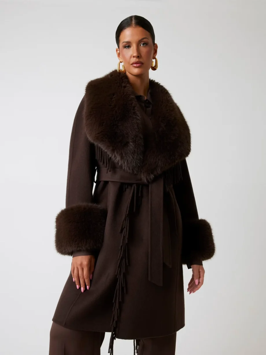 MARCIANO - Cappotto scollo con frange e collo/polsi eco-pelliccia removibile - immagine 3