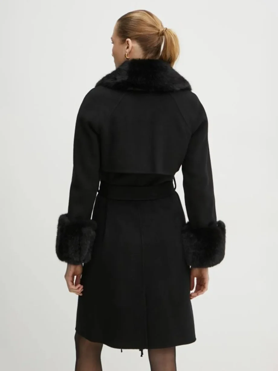 MARCIANO - Cappotto scollo con frange e collo/polsi eco-pelliccia removibile - immagine 2