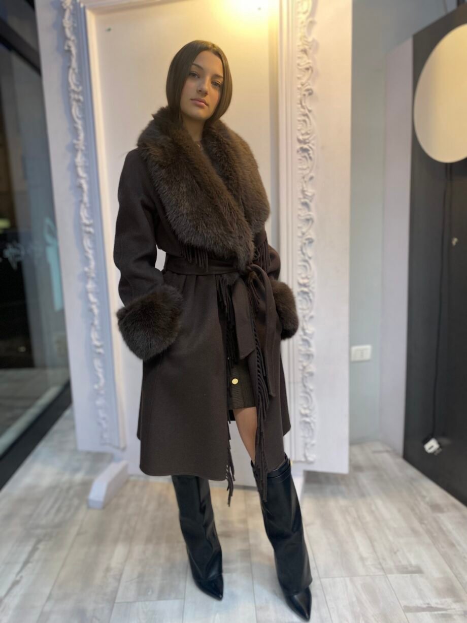 MARCIANO - Cappotto scollo con frange e collo/polsi eco-pelliccia removibile - immagine 5