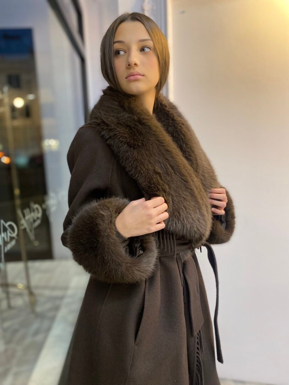 MARCIANO - Cappotto scollo con frange e collo/polsi eco-pelliccia removibile - immagine 3