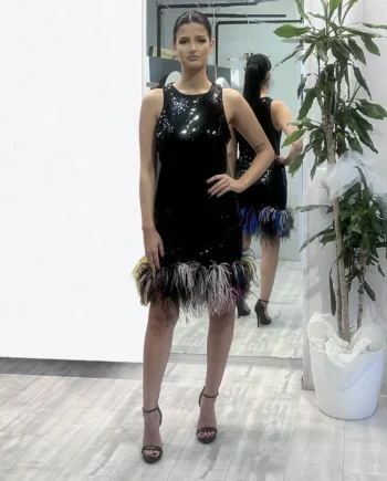 NOELL MAGGINI - Tubino paillettes e piume di struzzo