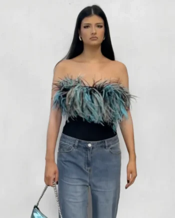 NOELL MAGGINI - Body con piume di struzzo