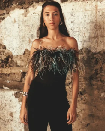 NOELL MAGGINI - Body con piume di struzzo