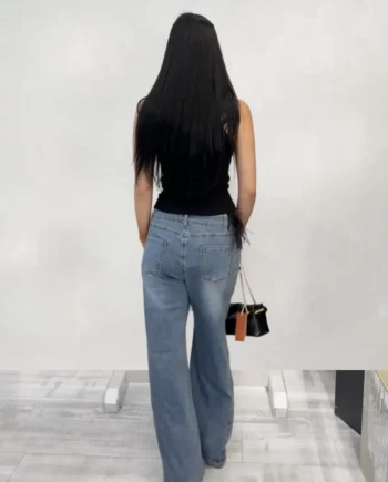 NOELL MAGGINI - Canotta in costina di cotone con piume di struzzo