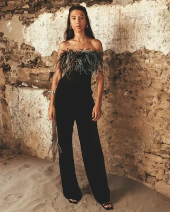 NOELL MAGGINI - Body con piume di struzzo