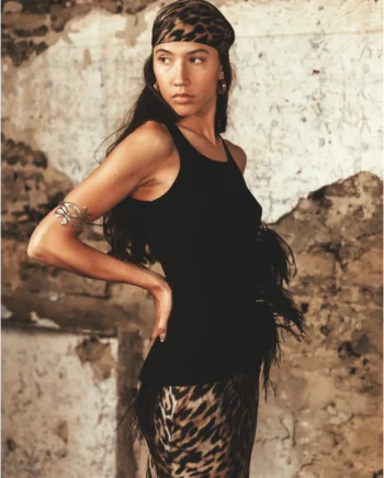 NOELL MAGGINI - Canotta in costina di cotone con piume di struzzo