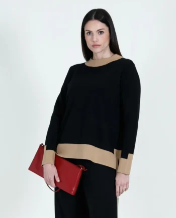 Mirella Matteini - Maglione nero bordato beige