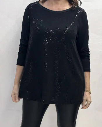 Sophia - Maglia girocollo con decorazioni nere