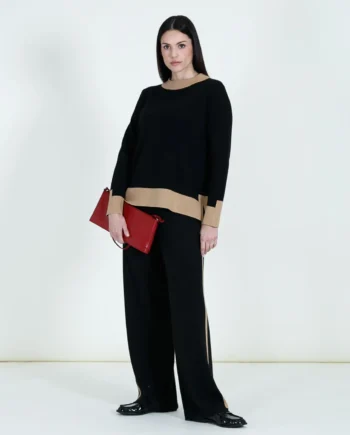 Mirella Matteini - Maglione nero bordato beige
