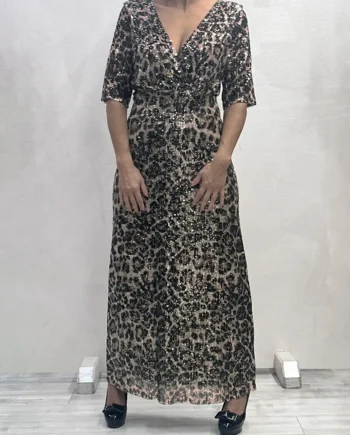 Sophia - Abito lungo leopardato in paillettes