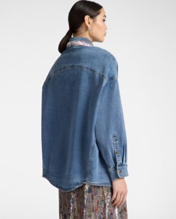ELENA MIRÒ - Camicia oversize in denim con foulard