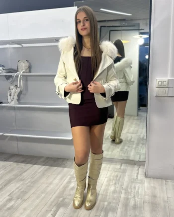 P&T - GIACCA IN ECOPELLE CON CAPPUCCIO BORDATO IN ECOFOX