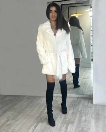 P&T - Pelliccia con cintura in vita