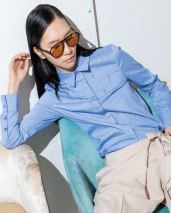 Identity - Camicia con swarosvki azzurra