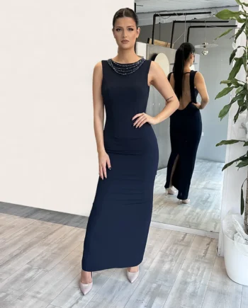 Sologioie - Abito tubino lungo con dettaglio gioiello sullo scollo