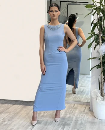 Sologioie - Abito tubino lungo con dettaglio gioiello sullo scollo