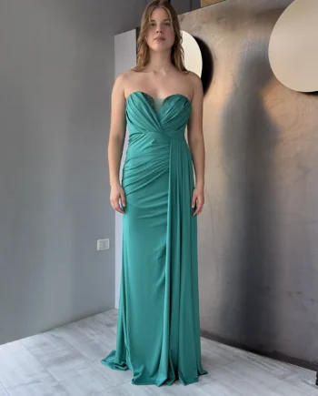 Sologioie - Abito lungo con scollo a cuore e decorazioni