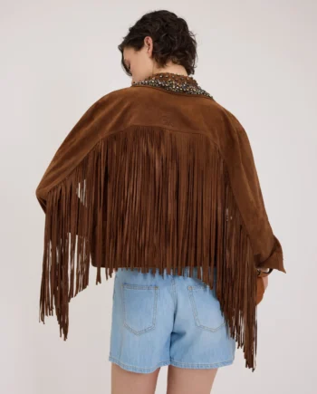 ERMANNO FIRENZE - GIUBBOTTO IN CAMOSCIO CON FRANGE E COLLO GIOIELLO