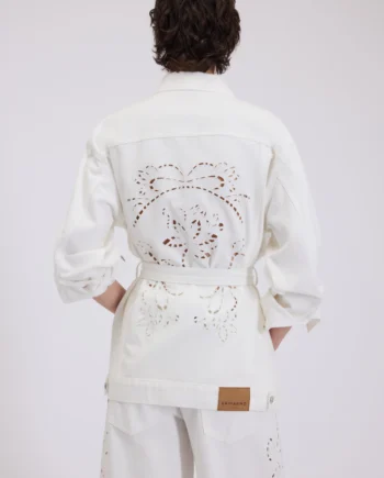 ERMANNO FIRENZE - GIACCA IN BULL CON RICAMO SANGALLO E CINTURA IN VITA