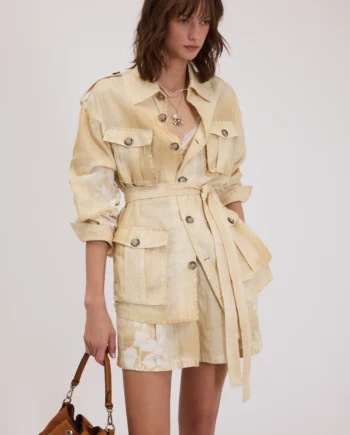 ERMANNO FIRENZE - SAHARIANA IN LINO CON STAMPA SFUMATA FLOREALE