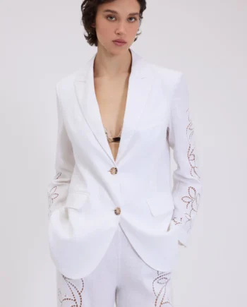 ERMANNO FIRENZE - BLAZER MONOPETTO IN LINO CON RICAMO SANGALLO