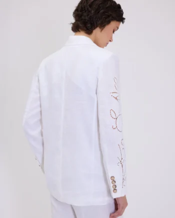 ERMANNO FIRENZE - BLAZER MONOPETTO IN LINO CON RICAMO SANGALLO