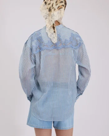 ERMANNO FIRENZE - CAMICIA A RIGHE STAMPA DENIM CON PIZZO RICAMATO