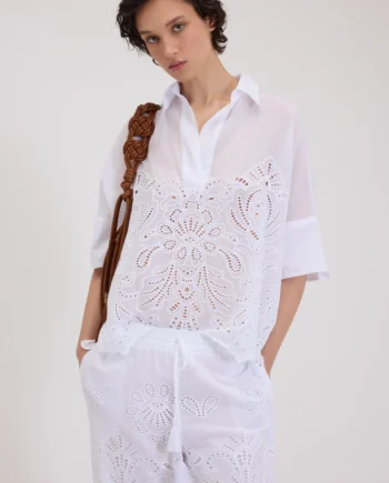 ERMANNO FIRENZE - CAMICIA A KIMONO IN MUSSOLA CON RICAMO SANGALLO