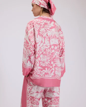 ERMANNO FIRENZE - CAMICIA PIGIAMA IN RASO DI VISCOSA CON STAMPA TROPICALE A FOULARD