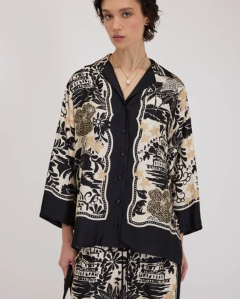 ERMANNO FIRENZE - CAMICIA PIGIAMA IN RASO DI VISCOSA CON STAMPA TROPICALE A FOULARD