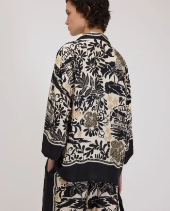 ERMANNO FIRENZE - CAMICIA PIGIAMA IN RASO DI VISCOSA CON STAMPA TROPICALE A FOULARD