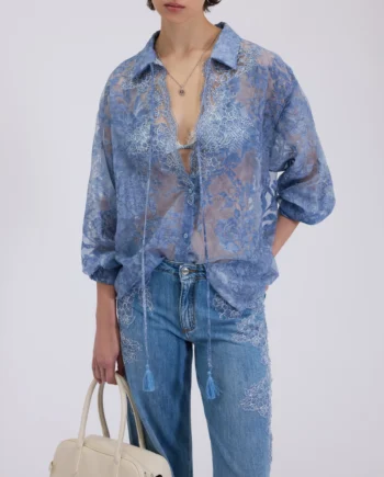 ERMANNO FIRENZE - CAMICIA IN RASO DEVORÉ CON PIZZO