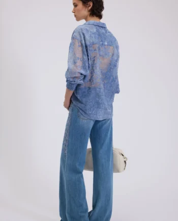 ERMANNO FIRENZE - CAMICIA IN RASO DEVORÉ CON PIZZO