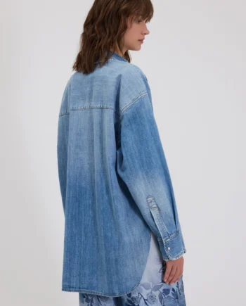 ERMANNO FIRENZE - CAMICIA OVER IN DENIM LEGGERO CON RICAMO FLOREALE