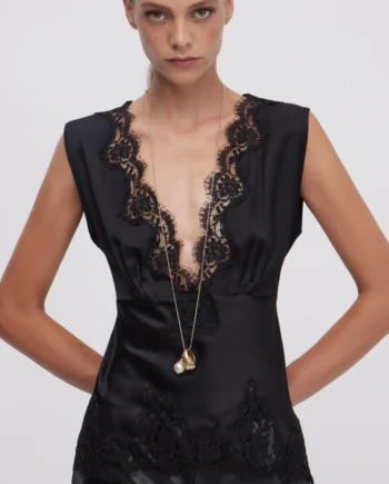 ERMANNO FIRENZE - TOP IN RASO CON PIZZO RICAMATO