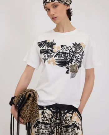 ERMANNO FIRENZE - T-SHIRT IN JERSEY CON STAMPA TROPICALE