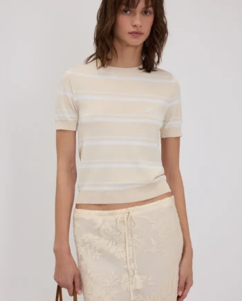 ERMANNO FIRENZE - T-SHIRT IN MAGLIA SOTTILE A RIGHE BICOLORE CON LOGO