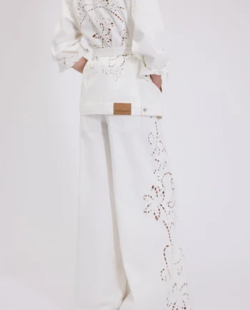 ERMANNO FIRENZE - PANTALONE AMPIO IN BULL CON RICAMO SANGALLO