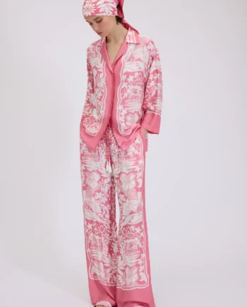 ERMANNO FIRENZE - PANTALONI IN RASO DI VISCOSA CON STAMPA TROPICALE