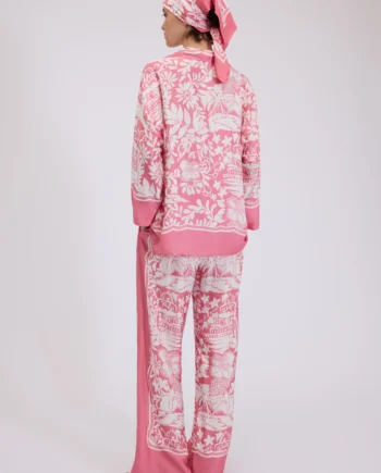 ERMANNO FIRENZE - PANTALONI IN RASO DI VISCOSA CON STAMPA TROPICALE